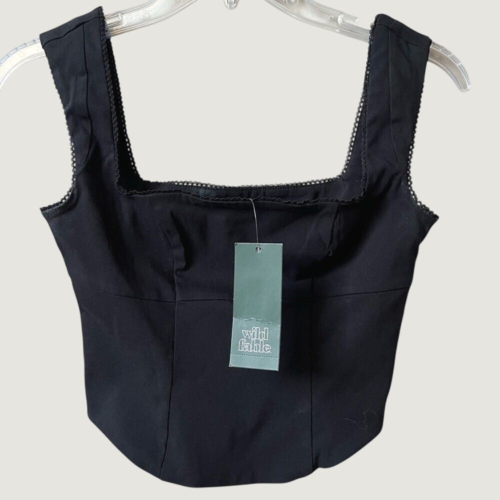 Wild Fable Cropped Square Neck Sleeveless Tank Top Womens XXS Black NWT
